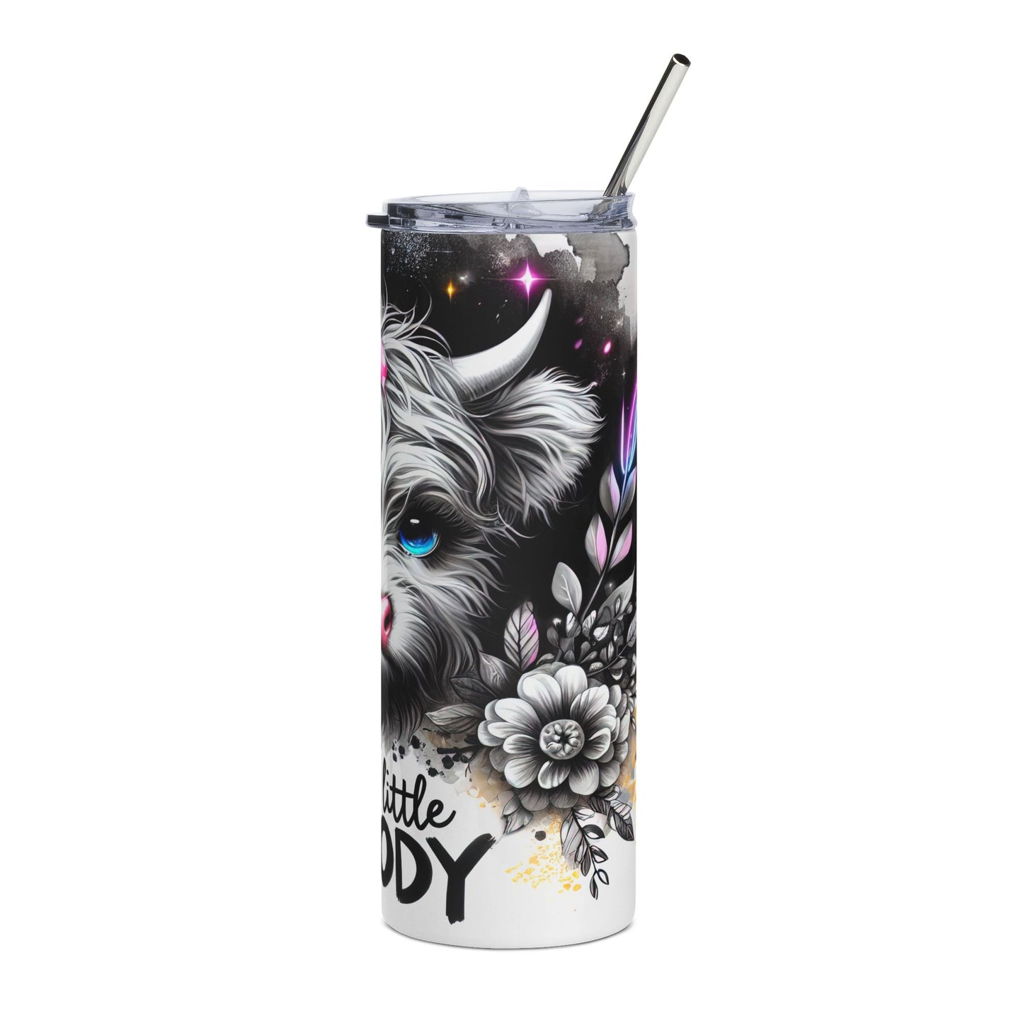 Just a Little Moody Highland Cow 20oz Steel Tumbler with Lid and Straw