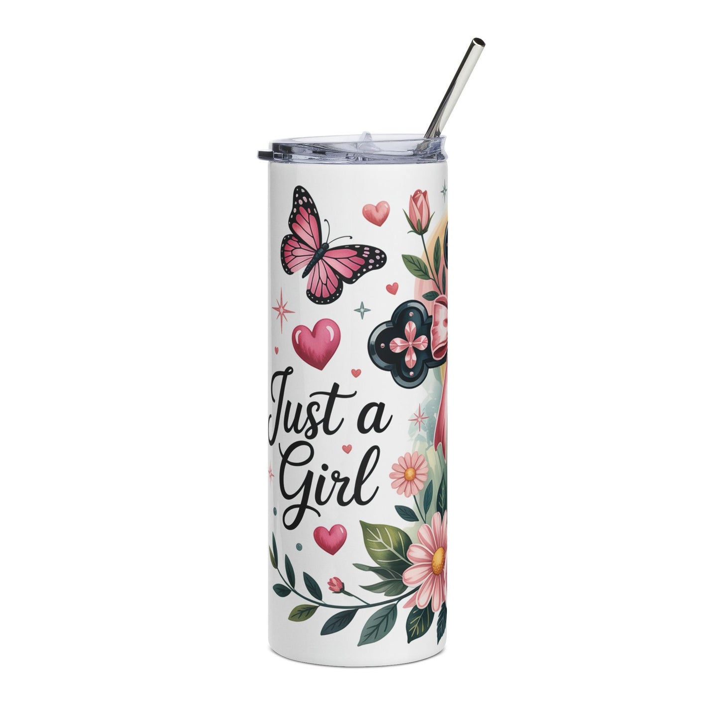 Floral Stainless Steel Tumbler 20oz Just a Girl Who Loves Jesus Motivational Drinkware