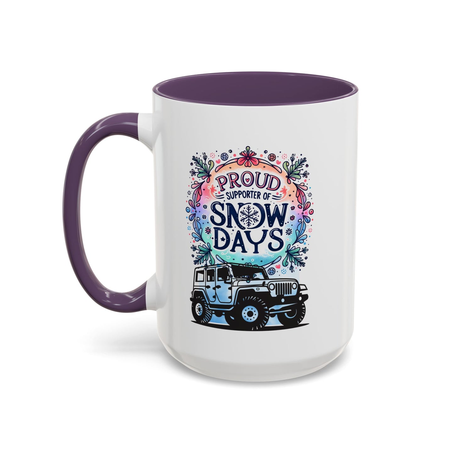 JEEP Coffee Mug Proud Supporter of Snow Days Jeep Coffee Mug, Accent Mug for Jeep Lovers, Winter Beverage Cup, Holiday Gift Idea, Fun Travel Mug