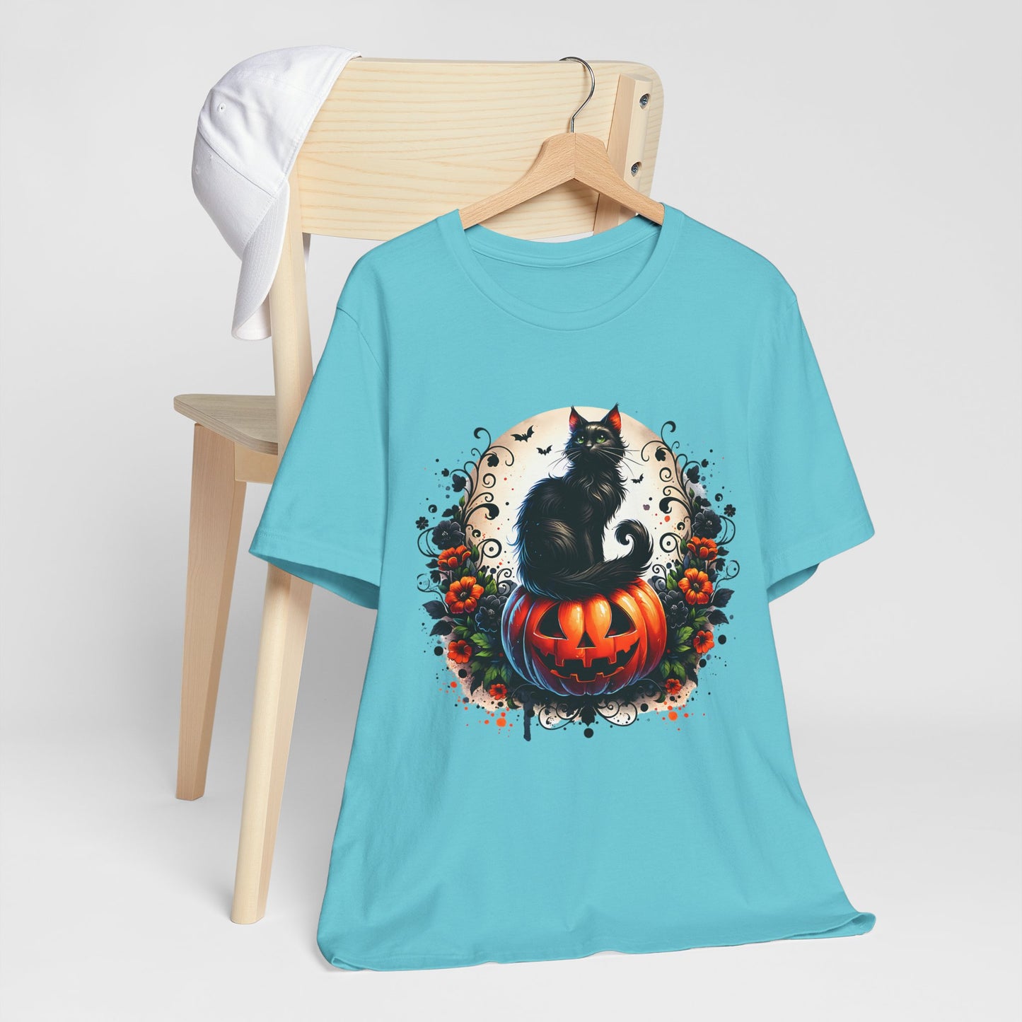 Halloween Black Cat T-Shirt, Unisex Jersey Short Sleeve Shirt, Spooky Fall Fashion, Cat Lover Gift, Autumn Celebrations, Halloween Shirt