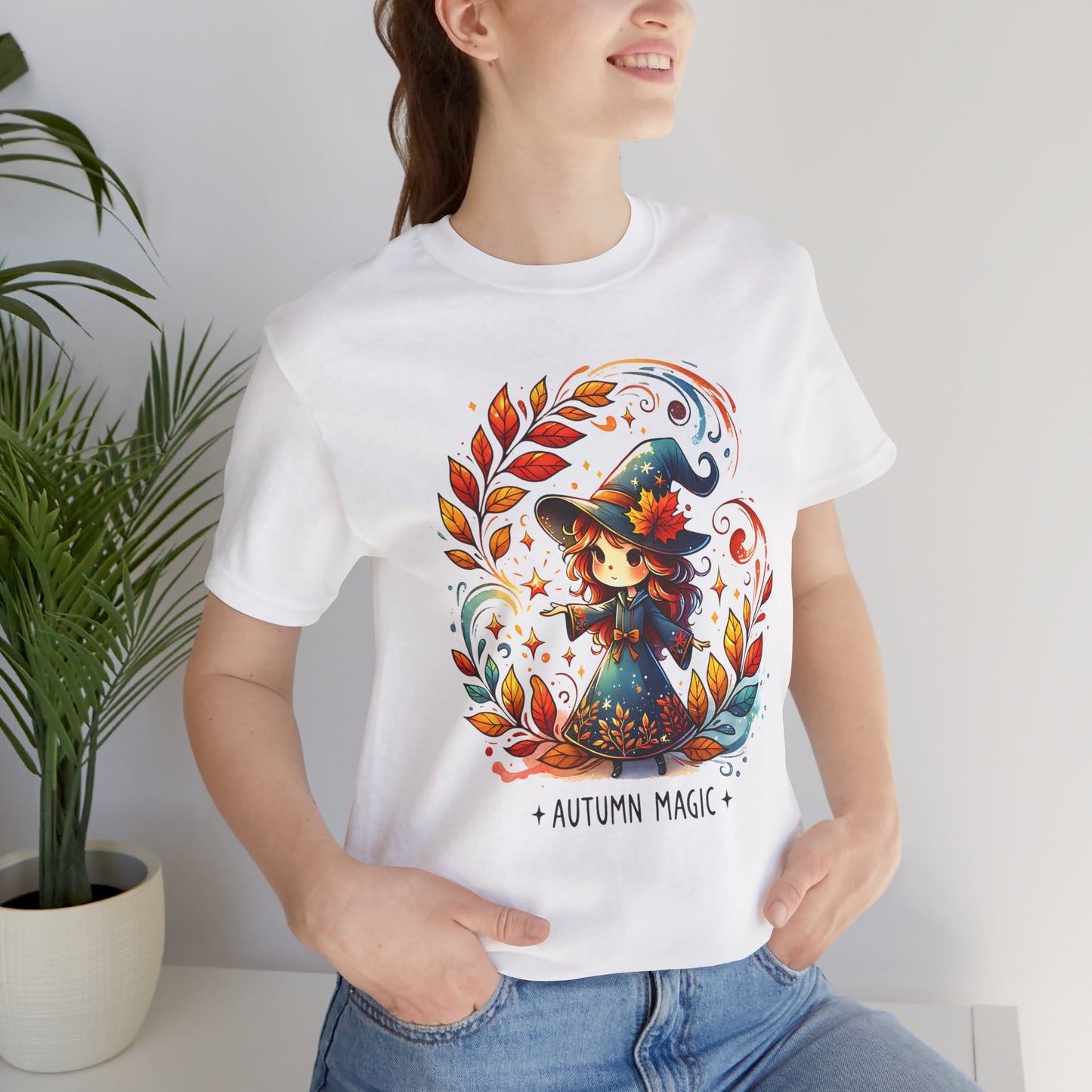 Autumn Magic Witch Tee, Fall Apparel, Halloween Shirt, Unisex Casual Tee, Seasonal Clothing, Gift for Witches