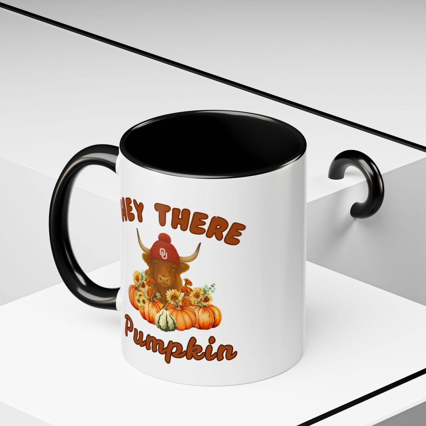 Highland Cow Sooner Fan Mug 11oz and 15oz Hey There Pumpkin Coffee Mug, Fall Gifts, Autumn Decor, Cute Pumpkin Mug, Seasonal Coffee Cups, Thanksgiving Mugs