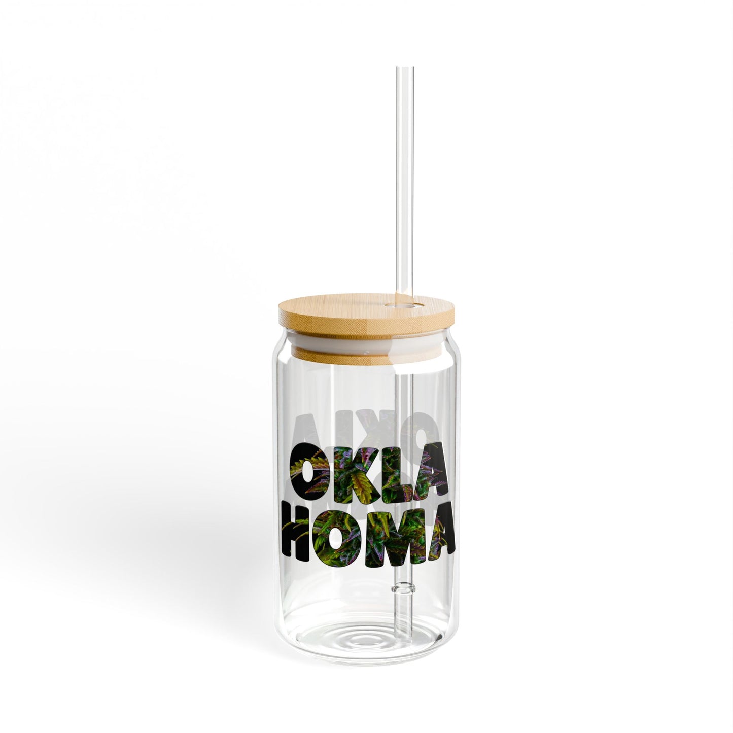 Oklahoma Cannabis Sipper Glass Tumbler Drinking Jar with Lid and Straw
