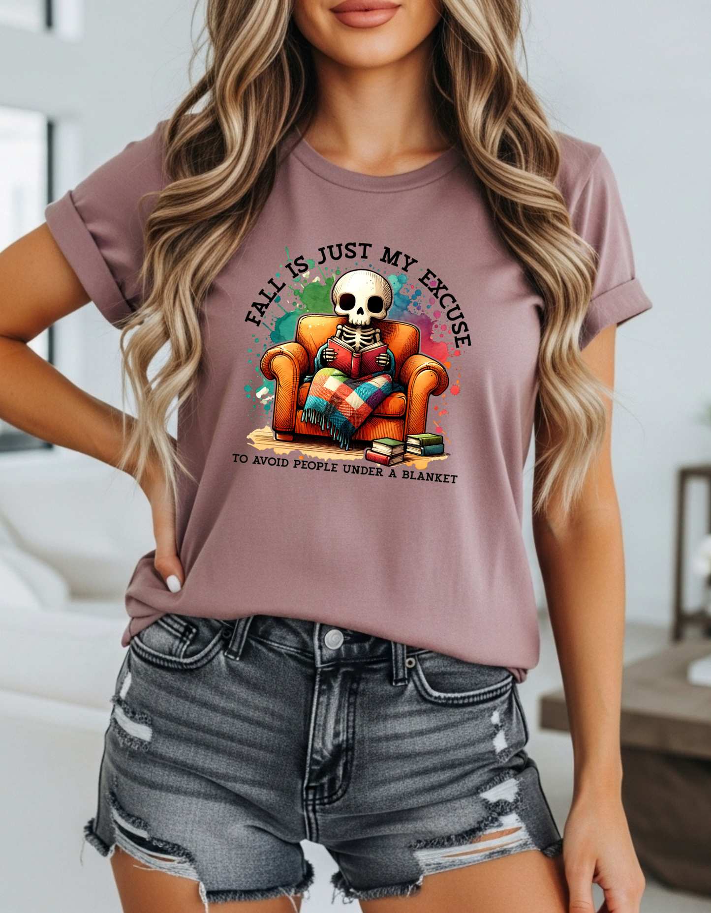 Fall is Just My Excuse to Hide from People Skeleton T-Shirt Halloween Skeleton Tee, Fall Excuse Shirt, Cozy Autumn Top, Unisex Graphic T-Shirt, Perfect for Halloween & Fall Celebrations