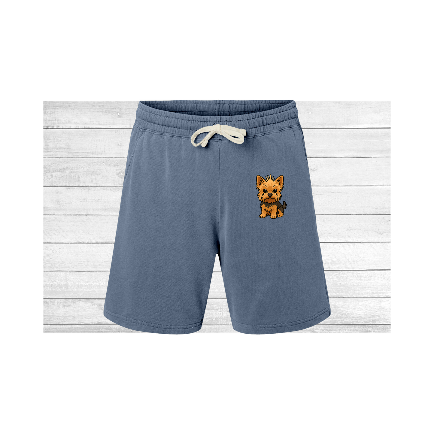 Cute Yorkie Dog Print Fleece Sweat Shorts, Comfortable Summer Lounge Wear, Pet Lover Gift, Casual Beach Shorts, Unisex Dog Shorts