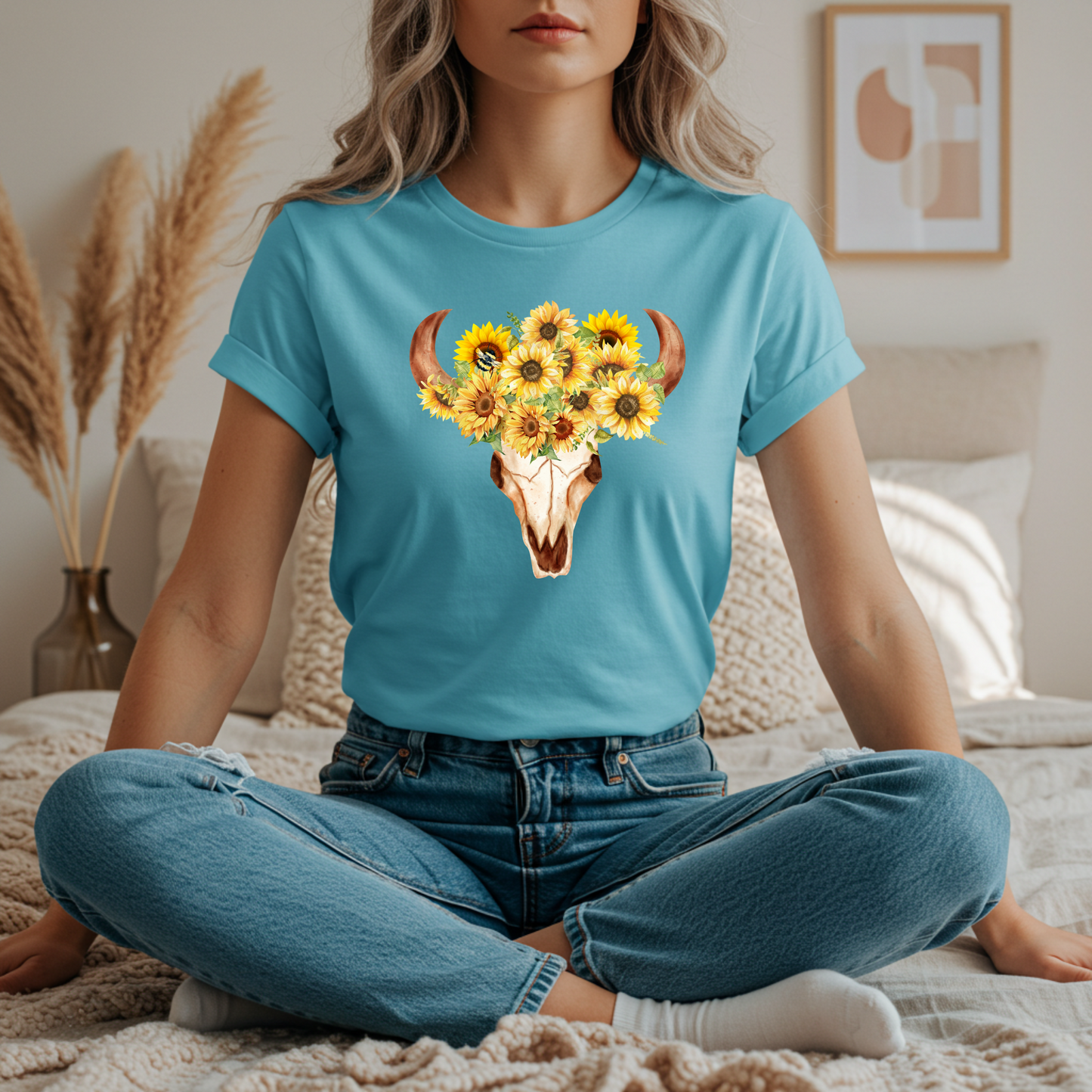 Sunflower Skull Tee - Boho T-Shirt, Unisex Graphic Shirt, Floral Tee, Casual Summer Wear, Perfect Gift for Nature Lovers