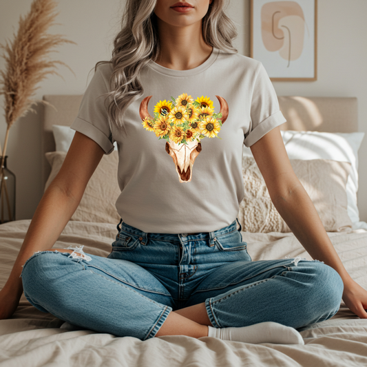 Sunflower Skull Tee - Boho T-Shirt, Unisex Graphic Shirt, Floral Tee, Casual Summer Wear, Perfect Gift for Nature Lovers