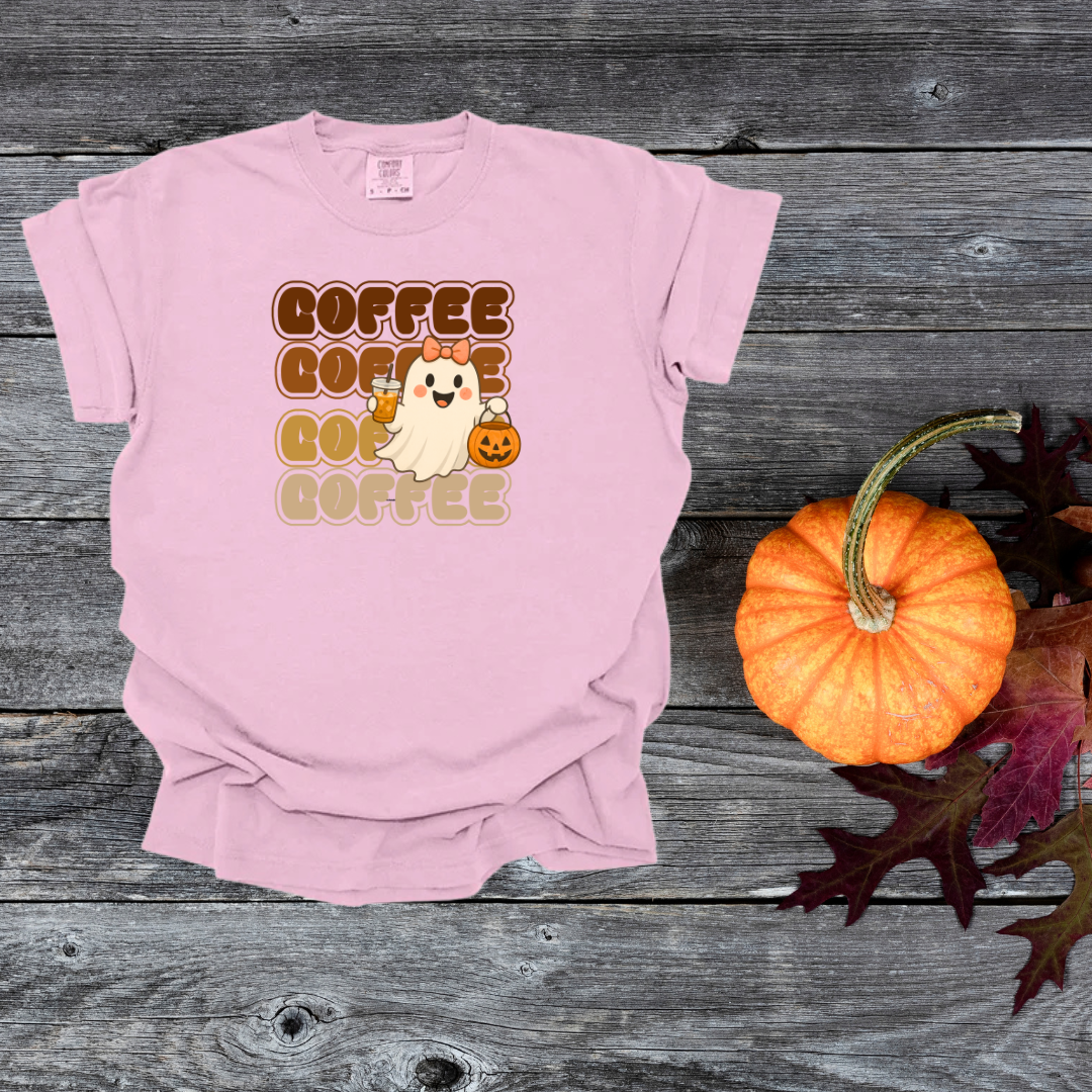 Cute Coffee Ghost Comfort Colors T-Shirt, Fall Shirt, Halloween Apparel, Funny Coffee Tee, Gift for Coffee Lovers, Casual Everyday Wear