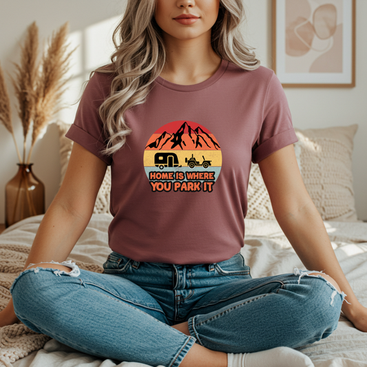 Retro Camping Tee Home Is Where You Park It Vintage Tee, Adventure Shirt, Camping Gift, Truck Lover Tee, RV Life Apparel, Travel T-Shirt