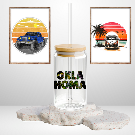 Oklahoma Cannabis Sipper Glass Tumbler Drinking Jar with Lid and Straw