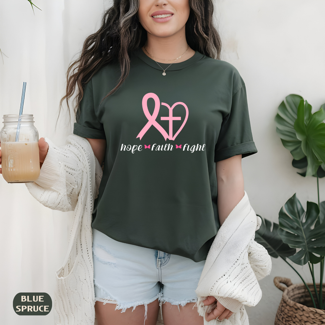Breast Cancer Awareness Comfort Colors T-Shirt Hope Faith Fight
