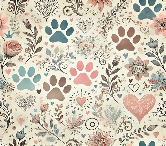 Pastel Paw Print 20oz Stainless Steel Tumbler Travel Mug with Lid and Straw