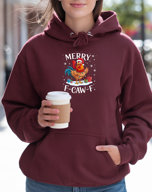 Rooster 'Merry F‑Caw‑F' Christmas Hoodie
