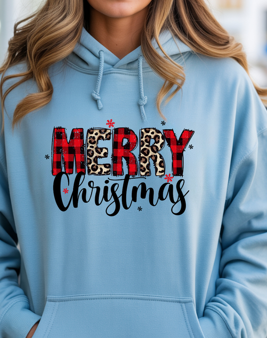 Merry Christmas Plaid Hoodie — Festive Holiday Sweatshirt