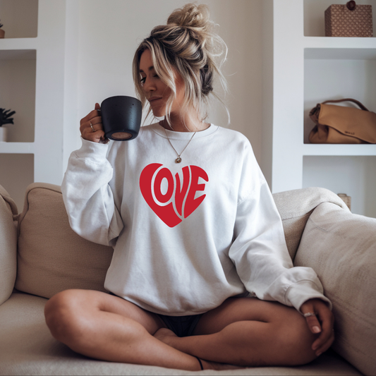 Love Heart Crewneck Sweatshirt — Retro Red Valentine Pullover