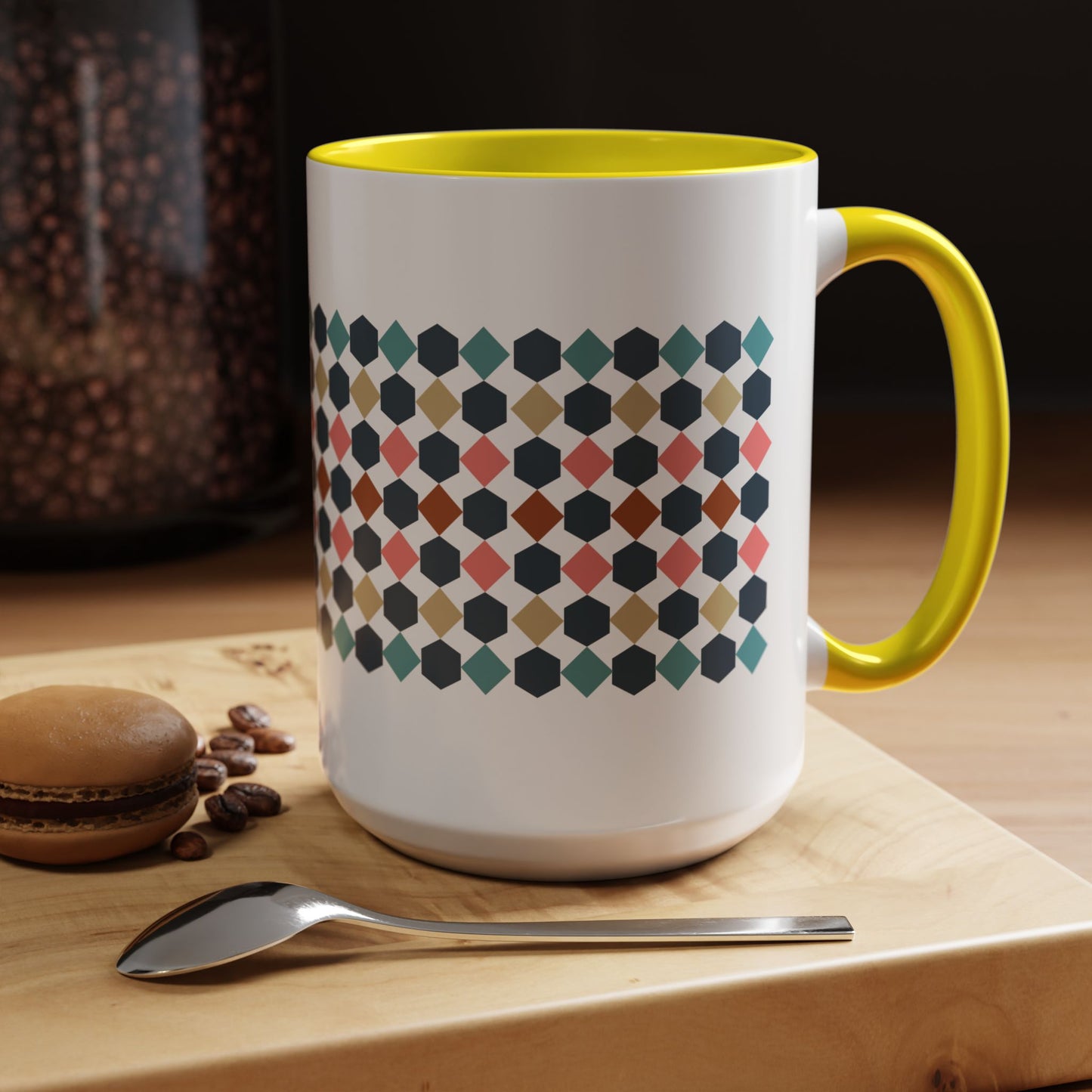 Hex Style Accent 11oz and 15oz Coffee Mug Geometric Pattern Ceramic Cup Gift for Coffee Lovers, Home Decor, Office Mug, Unique Kitchenware