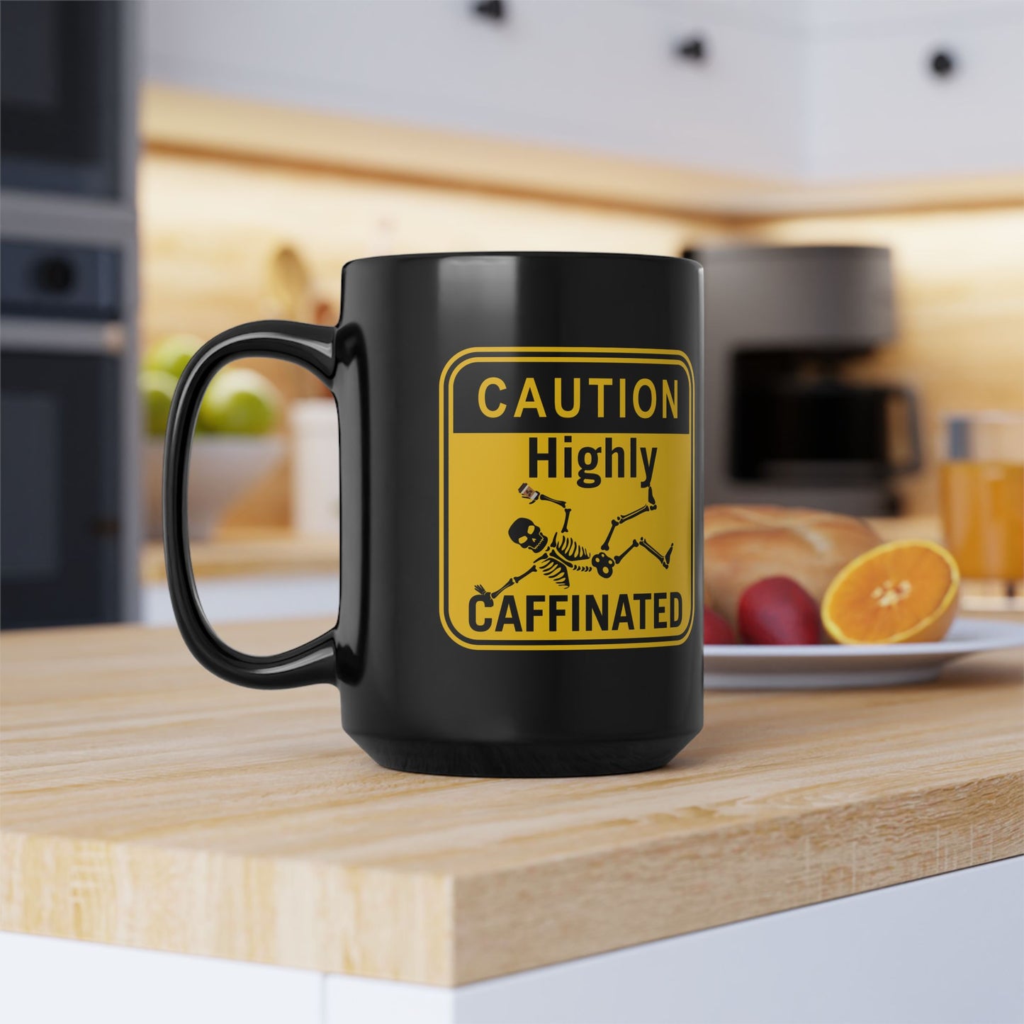 Funny Coffee Cup 11oz 15oz Caution: Caffeine Contents Black Mug, Funny Coffee Cup, Gift for Coffee Lovers, Office Mug, Unique Drinkware