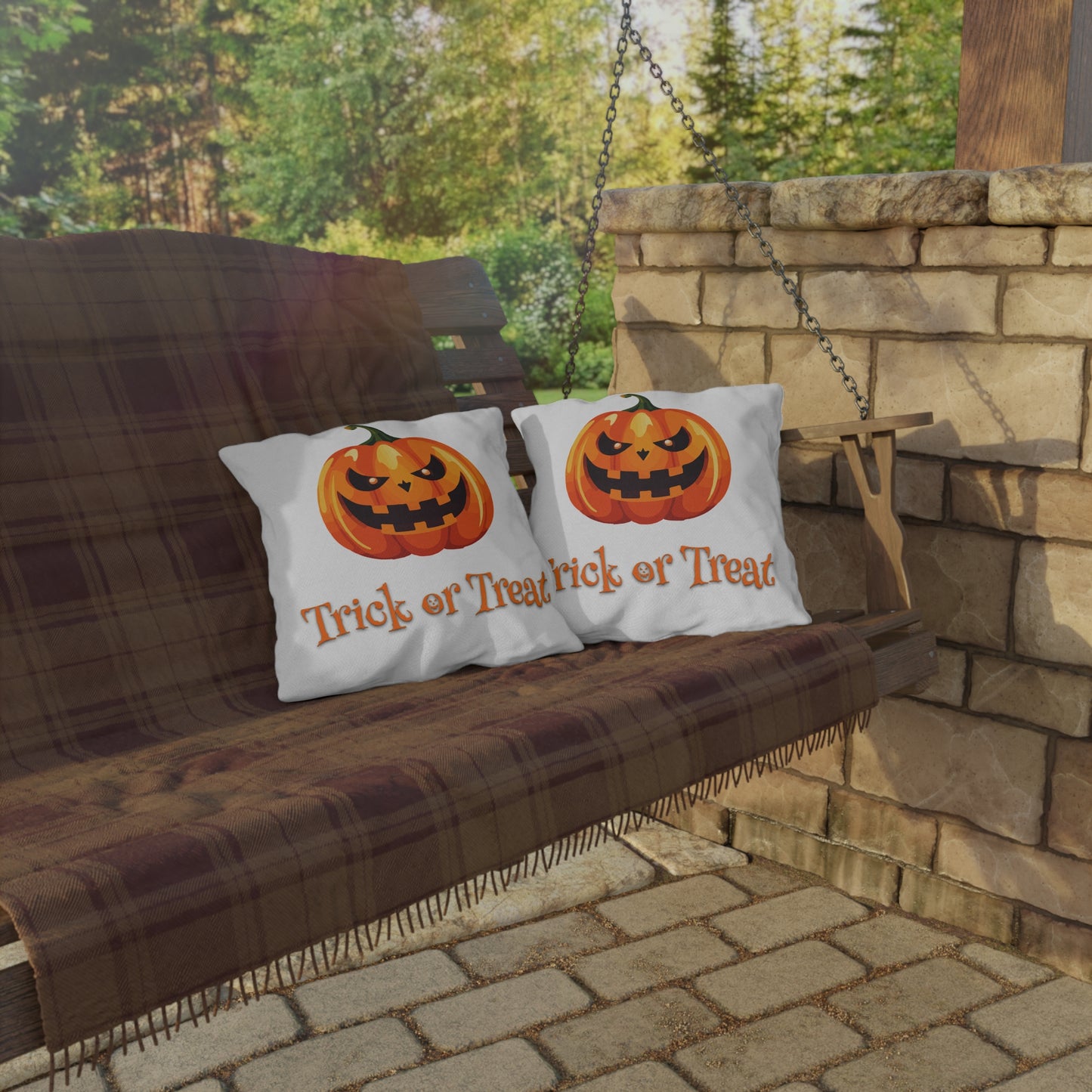 Halloween Outdoor Pillow Trick or Treat Cushion Fall Decor Throw Pillow Spooky Home Accent Pumpkin Pillow for Porch 16 x 16