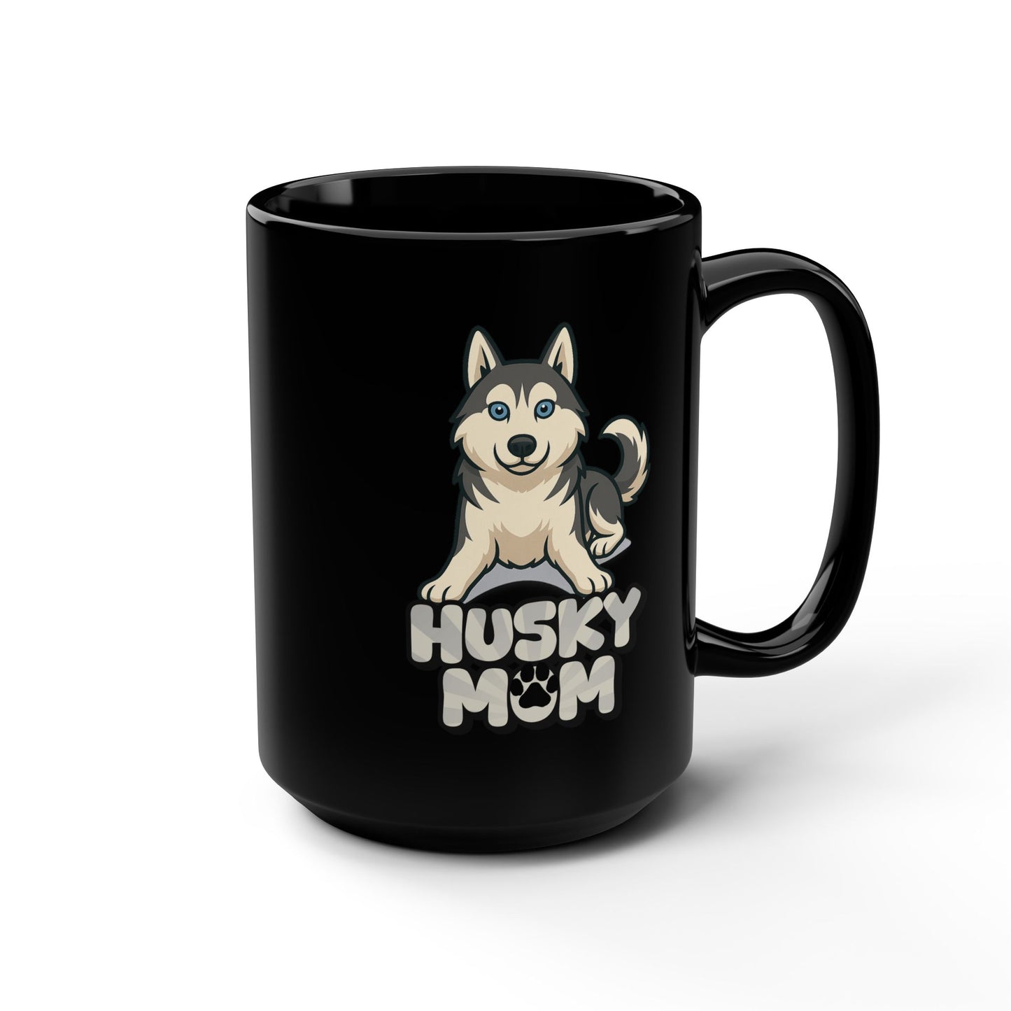 Husky Mom Black Mug, 15oz | Dog Lover Gift, Coffee Cup, Pet Owner, Animal Lover, Siberian Husky