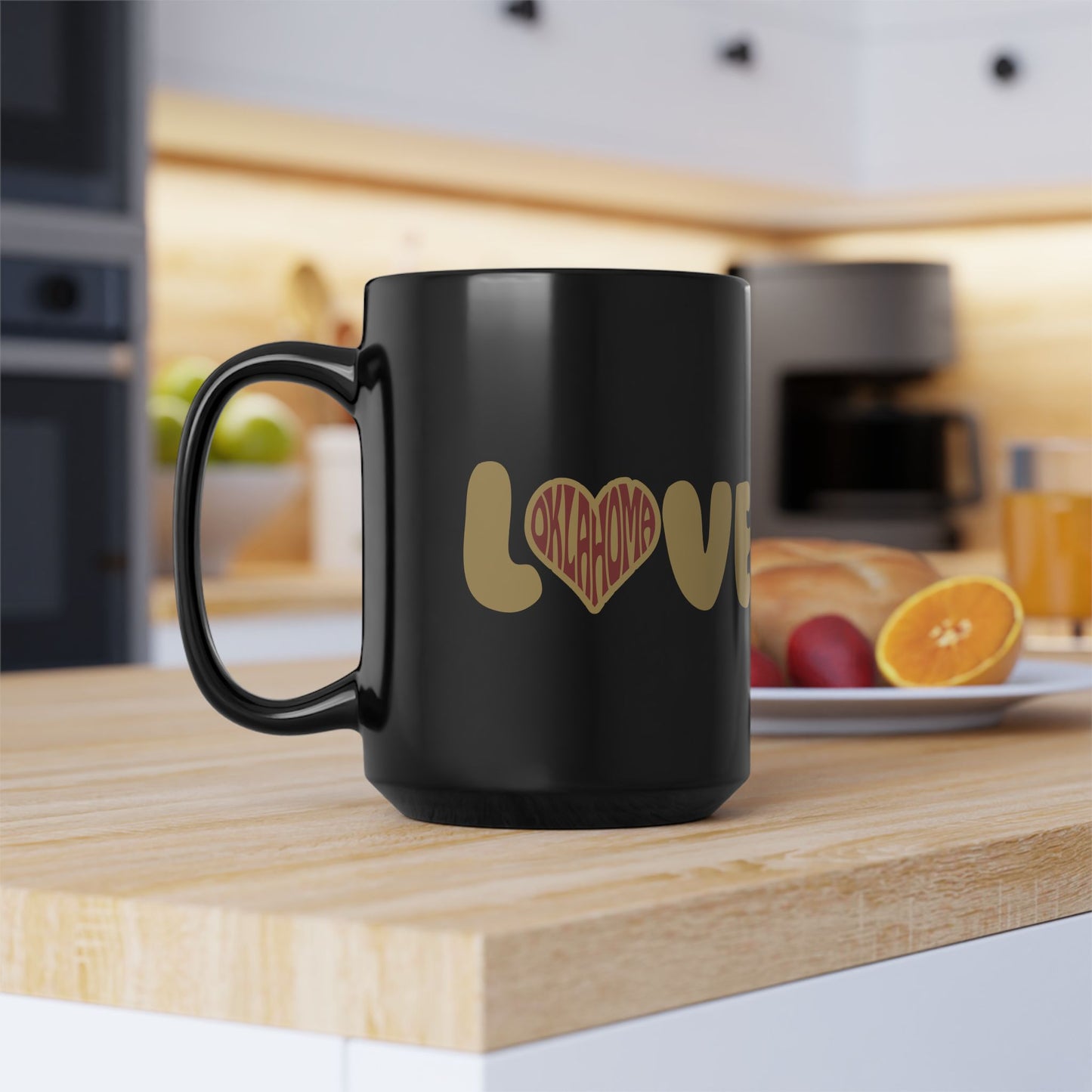 Oklahoma Black Coffee Mug 11oz 15oz Love Heart Black Mug - Perfect Gift for Coffee Lovers, Valentine's Day, Home Decor, Wedding Present, Motivational Drinkware