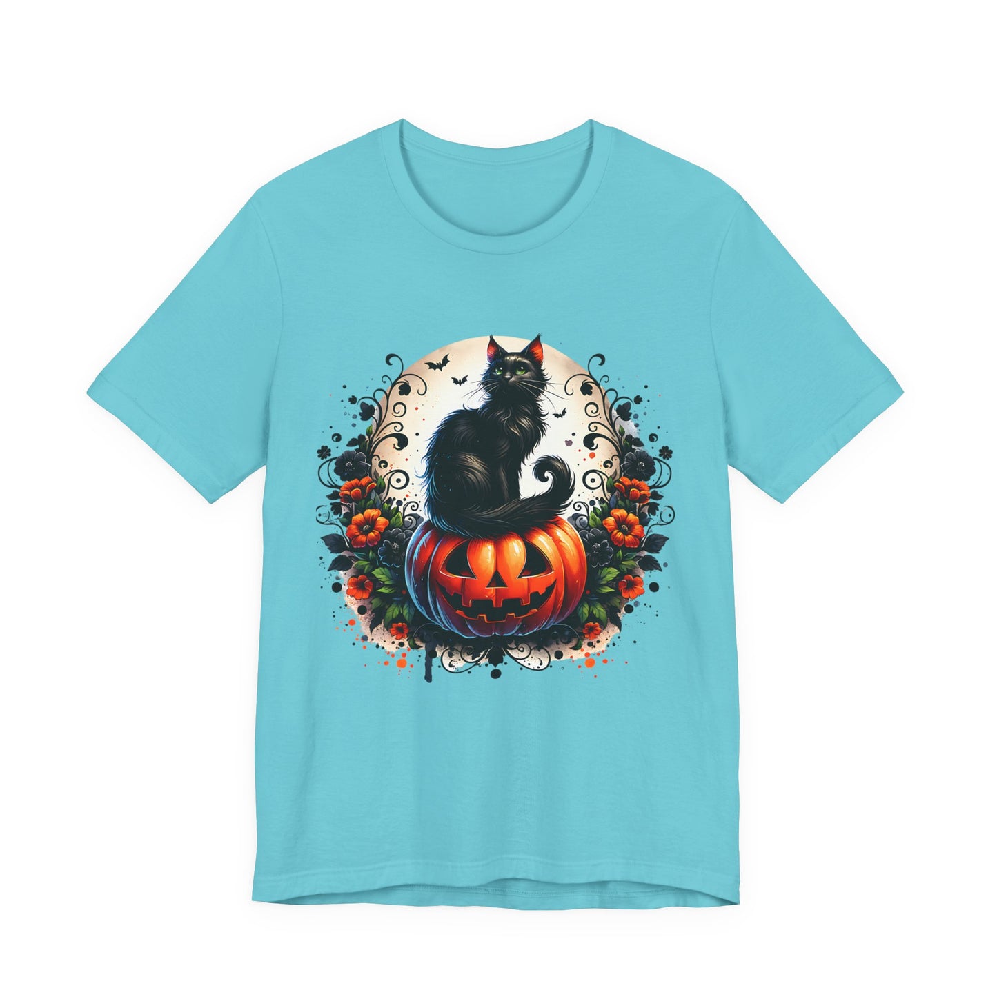 Halloween Black Cat T-Shirt, Unisex Jersey Short Sleeve Shirt, Spooky Fall Fashion, Cat Lover Gift, Autumn Celebrations, Halloween Shirt
