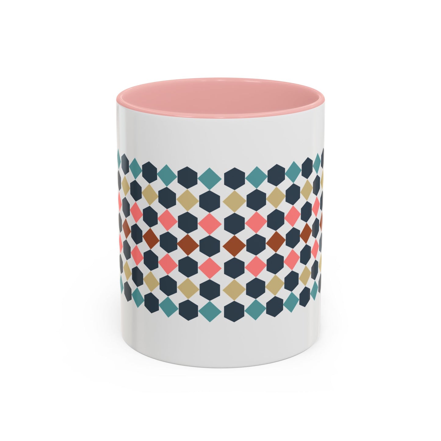 Hex Style Accent 11oz and 15oz Coffee Mug Geometric Pattern Ceramic Cup Gift for Coffee Lovers, Home Decor, Office Mug, Unique Kitchenware