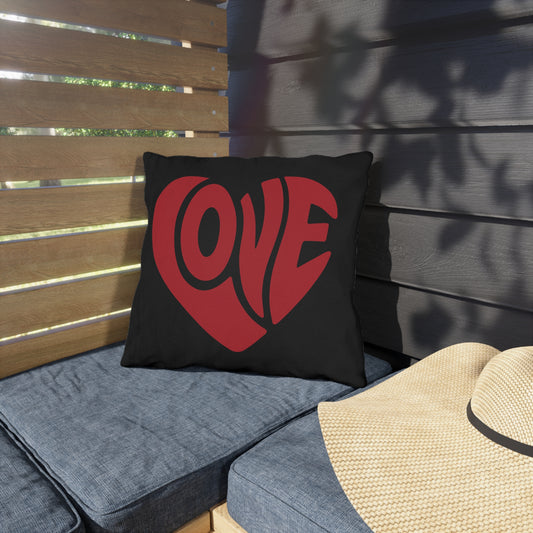 Love Heart Outdoor Pillow — Retro Red "LOVE" Graphic Accent Cushion for Patio & Valentine's Décor