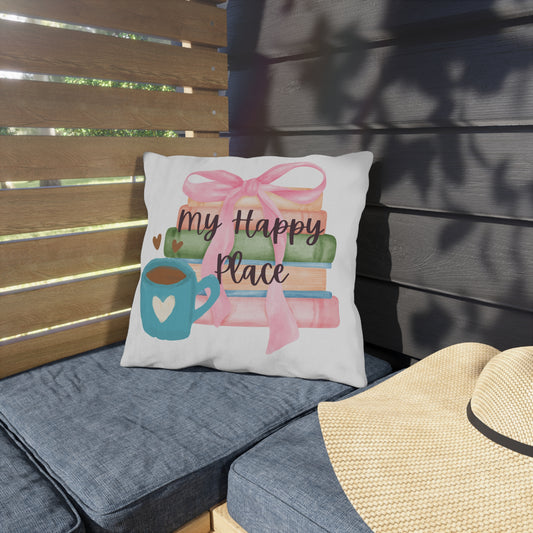 My Happy Place Outdoor Pillow Gift for Book Lovers