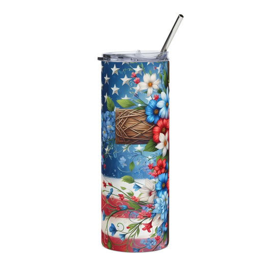 Flower Cross 20oz Stainless Steel Tumbler with Lid and Straw