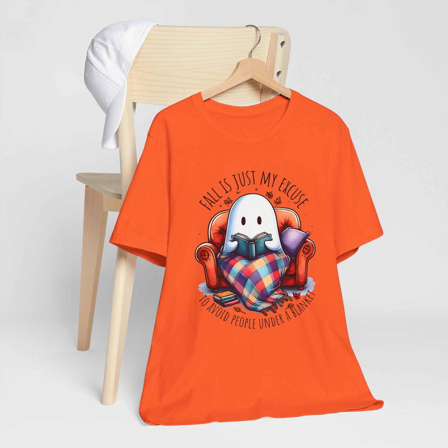 Fall is Just My Excuse to Avoid People T-Shirt Cozy Ghost Fall Tee, Perfect for Fall Nights, Halloween Spirit, Relaxing Home Vibes, Unisex Tee, Gift for Book Lovers, Ghost Lovers