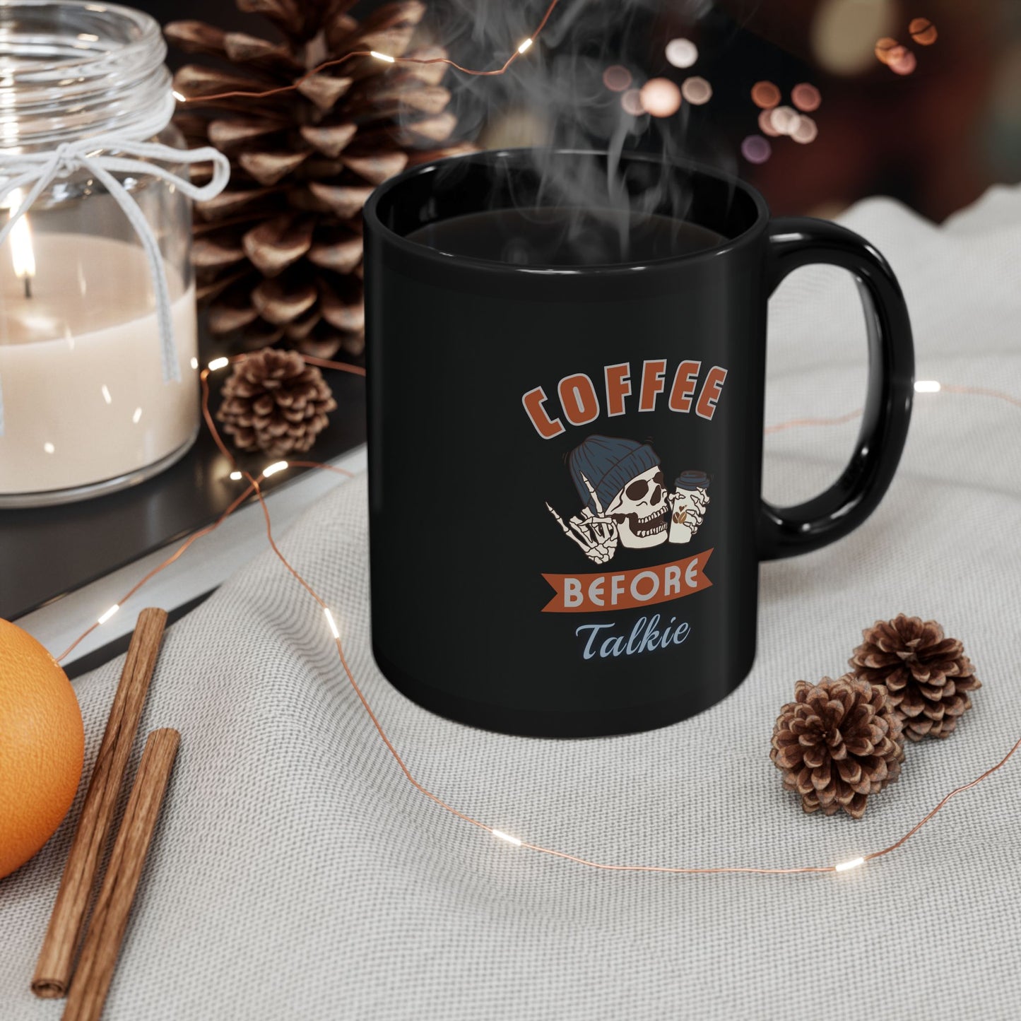 Skeleton Coffee Mug 11oz 15 oz Coffee Before Talkie Skull Mug - Perfect Gift for Coffee Lovers, Halloween Decor, Personalized Cup, Unique Kitchenware, Funny Gift