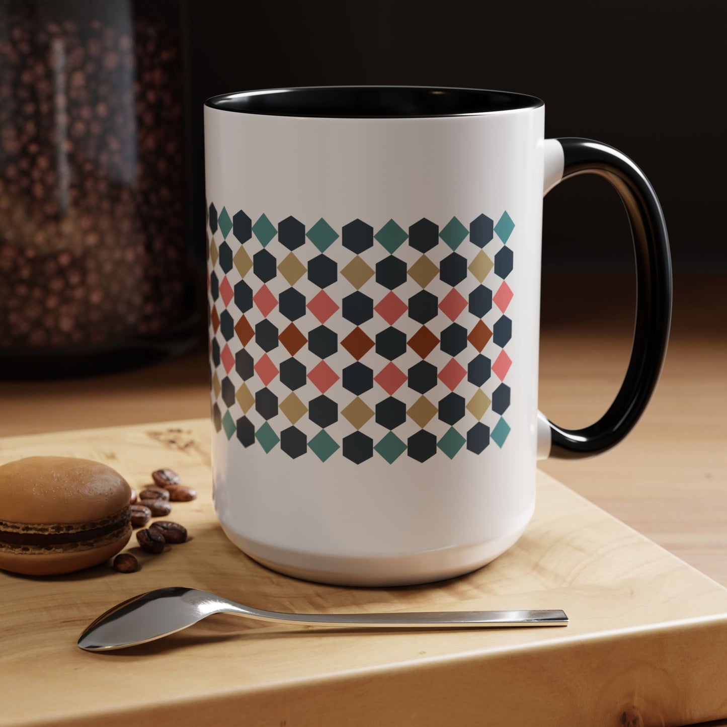 Hex Style Accent 11oz and 15oz Coffee Mug Geometric Pattern Ceramic Cup Gift for Coffee Lovers, Home Decor, Office Mug, Unique Kitchenware