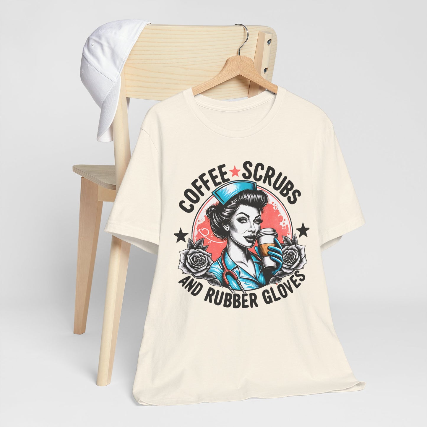 Coffee Scrubs and Rubber Gloves Bella Canvas Tee Fun Medical Profession Shirt, Gift for Nurses, Healthcare Workers, Birthday, Medical Humor