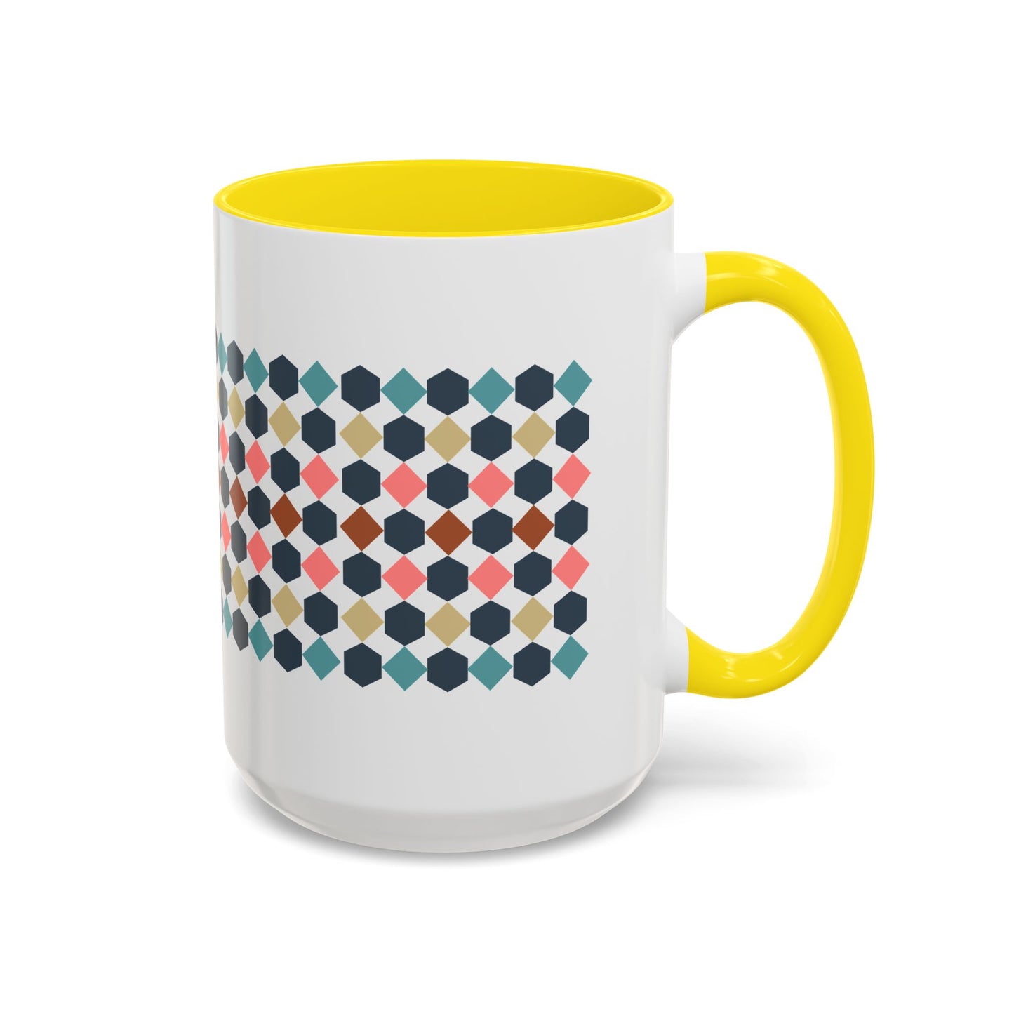 Hex Style Accent 11oz and 15oz Coffee Mug Geometric Pattern Ceramic Cup Gift for Coffee Lovers, Home Decor, Office Mug, Unique Kitchenware