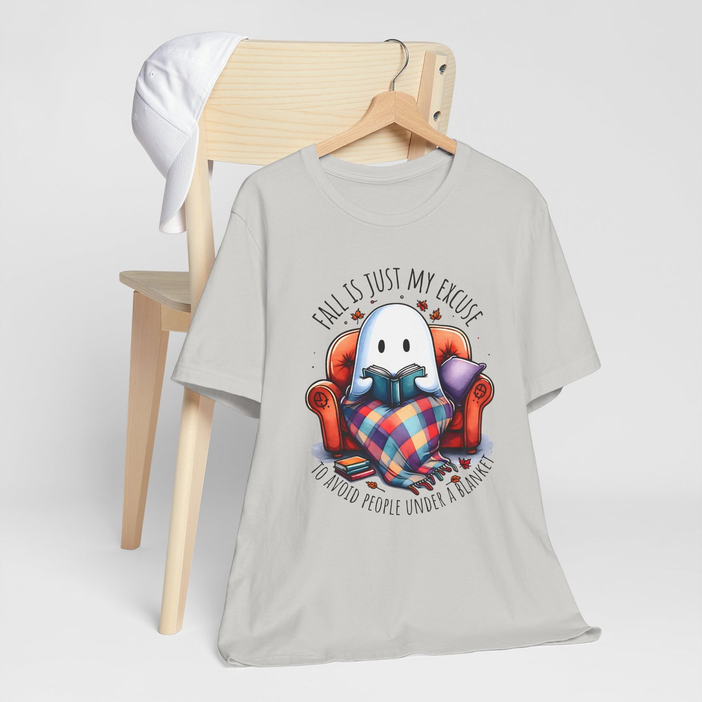 Fall is Just My Excuse to Avoid People T-Shirt Cozy Ghost Fall Tee, Perfect for Fall Nights, Halloween Spirit, Relaxing Home Vibes, Unisex Tee, Gift for Book Lovers, Ghost Lovers