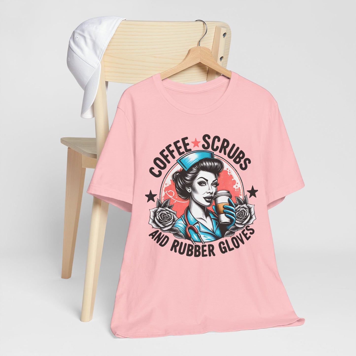 Coffee Scrubs and Rubber Gloves Bella Canvas Tee Fun Medical Profession Shirt, Gift for Nurses, Healthcare Workers, Birthday, Medical Humor