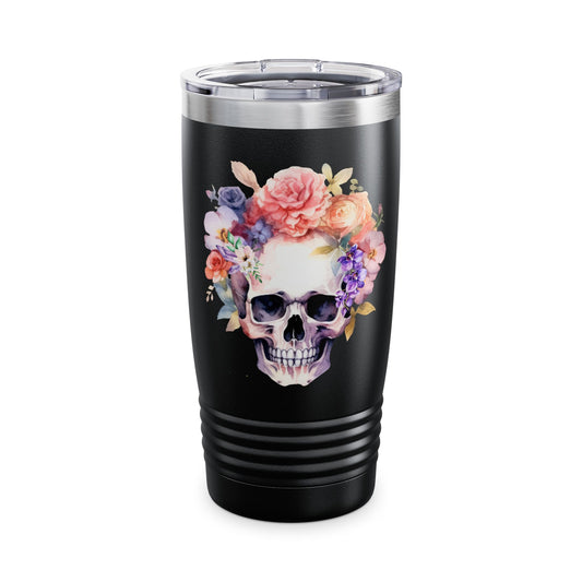 Gothic Floral Skull 20oz Tumbler Vintage Boho Skull Watercolor Goth Graphic Cup Floral Skull Tumbler Floral Skull Black Cup 20oz Coffee Cup Gothic Home Decor Halloween Gift