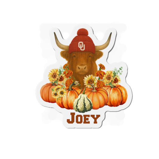 Highland Cow Sooner Fan Personalized Die-Cut Magnet, Fall Decor, Kitchen Decor, Gift for Animal Lovers, Autumn Decoration, Personalized Gift