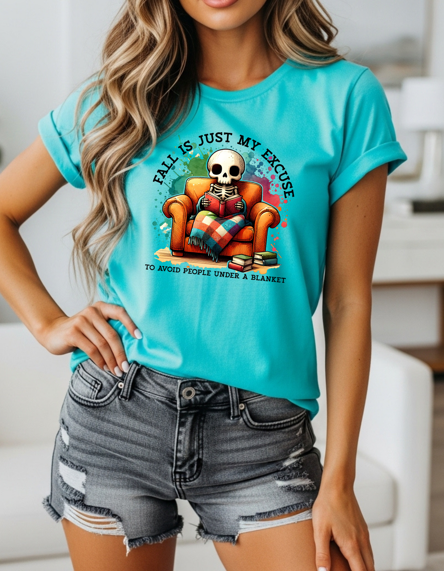 Fall is Just My Excuse to Hide from People Skeleton T-Shirt Halloween Skeleton Tee, Fall Excuse Shirt, Cozy Autumn Top, Unisex Graphic T-Shirt, Perfect for Halloween & Fall Celebrations