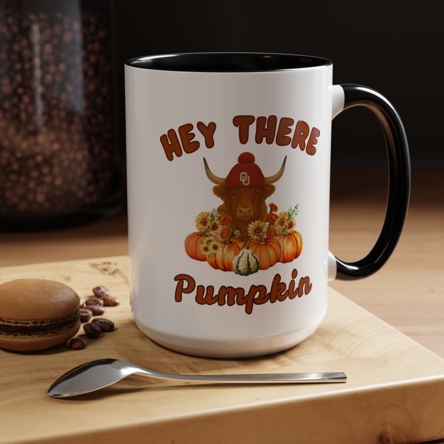 Highland Cow Sooner Fan Mug 11oz and 15oz Hey There Pumpkin Coffee Mug, Fall Gifts, Autumn Decor, Cute Pumpkin Mug, Seasonal Coffee Cups, Thanksgiving Mugs