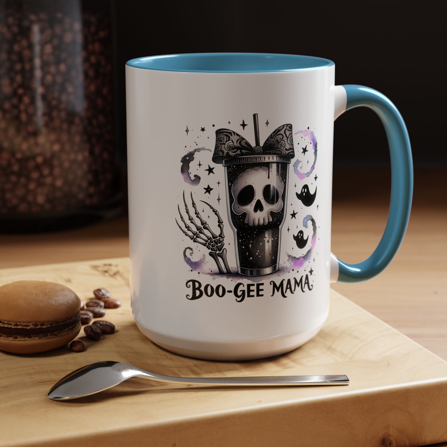 Boo-Gee Mama Spooky Halloween Coffee Mug, Boo-Gee Mama Drinkware, Cute Skeleton Mug, Witchy Gift for Moms, Unique Coffee Cup
