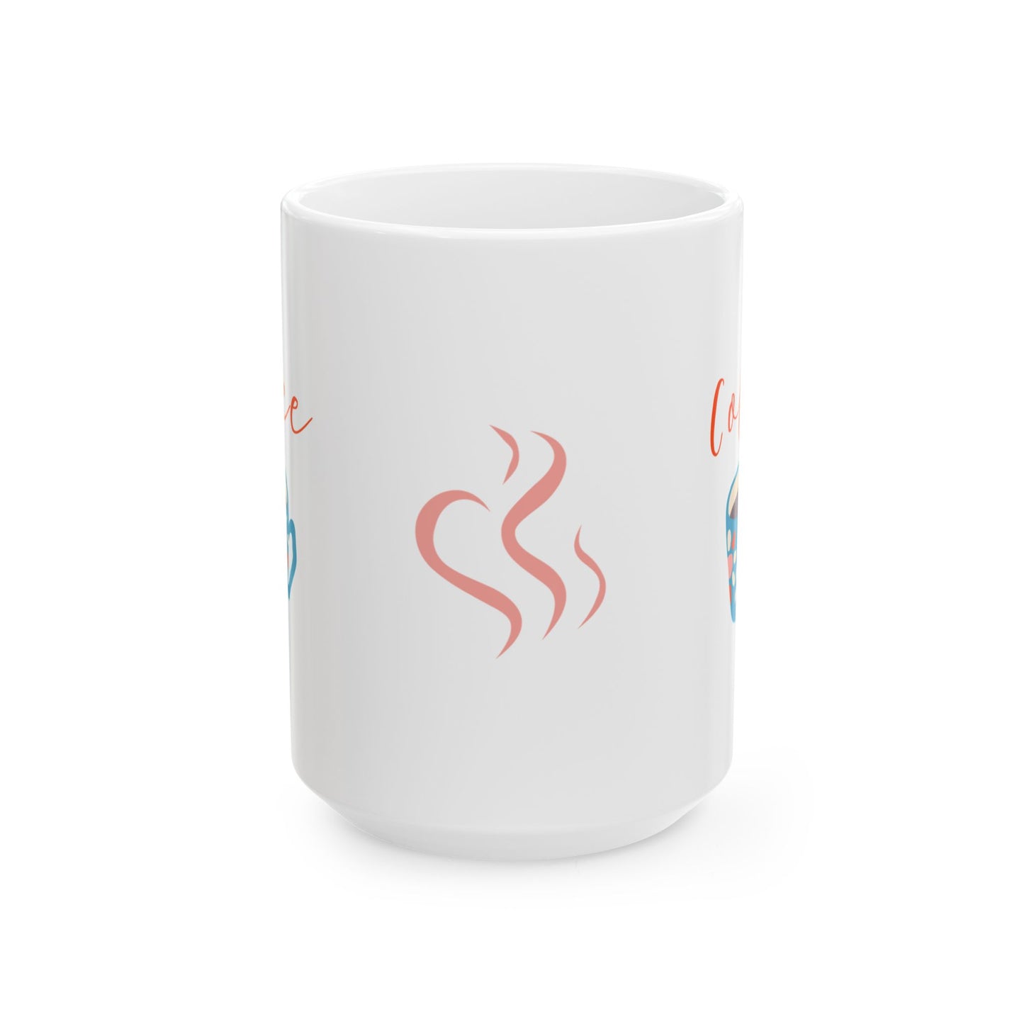 Coffee Mug — Cute Pastel Coffee Cup Design, 'Coffee' Script Ceramic Mug (11oz & 15oz)