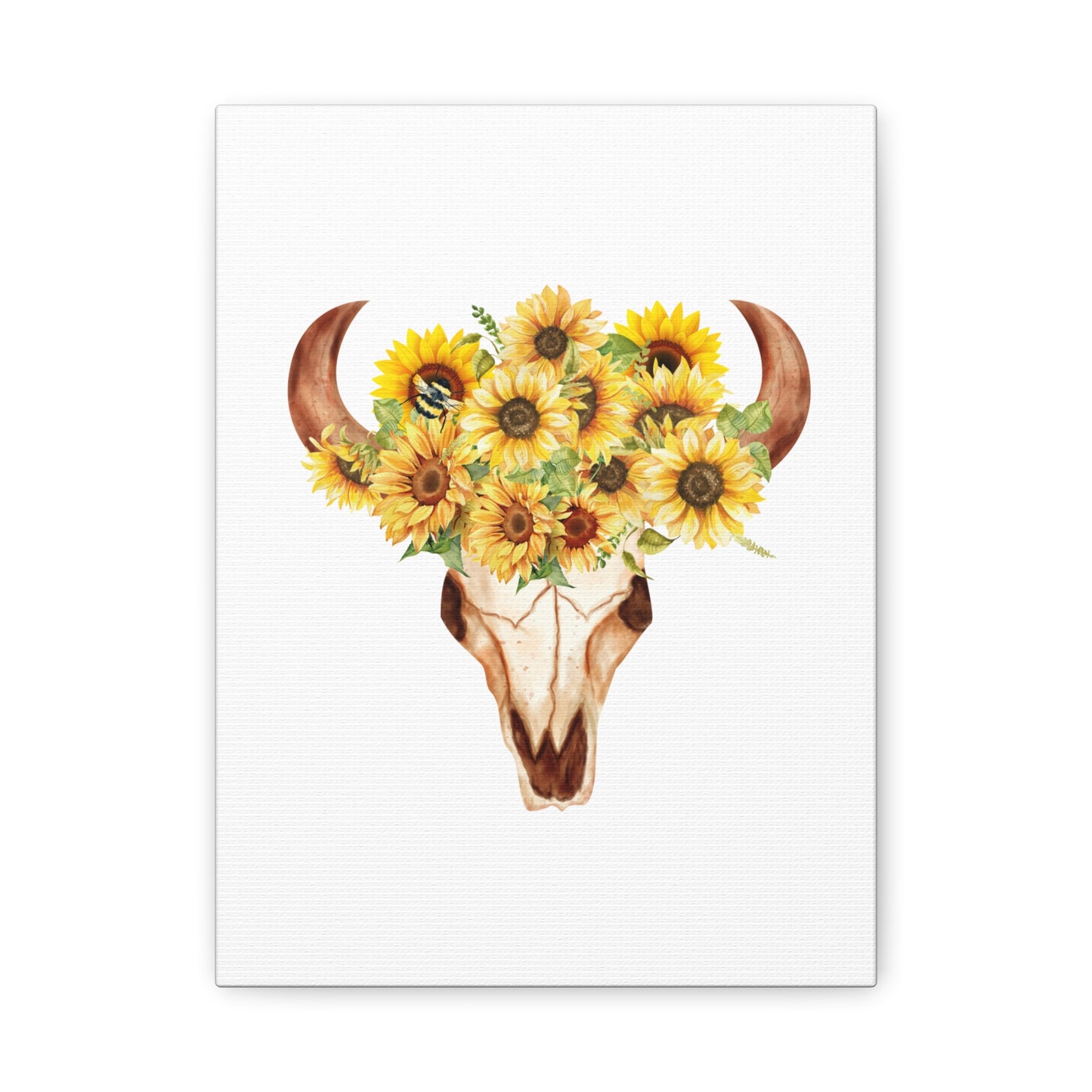 Rustic Bull Skull with Sunflowers Floral Wall Art Canvas Print, Country Home Decor, Cow Skull with Sunflowers, Southwestern Style, Bohemian Wall Hanging