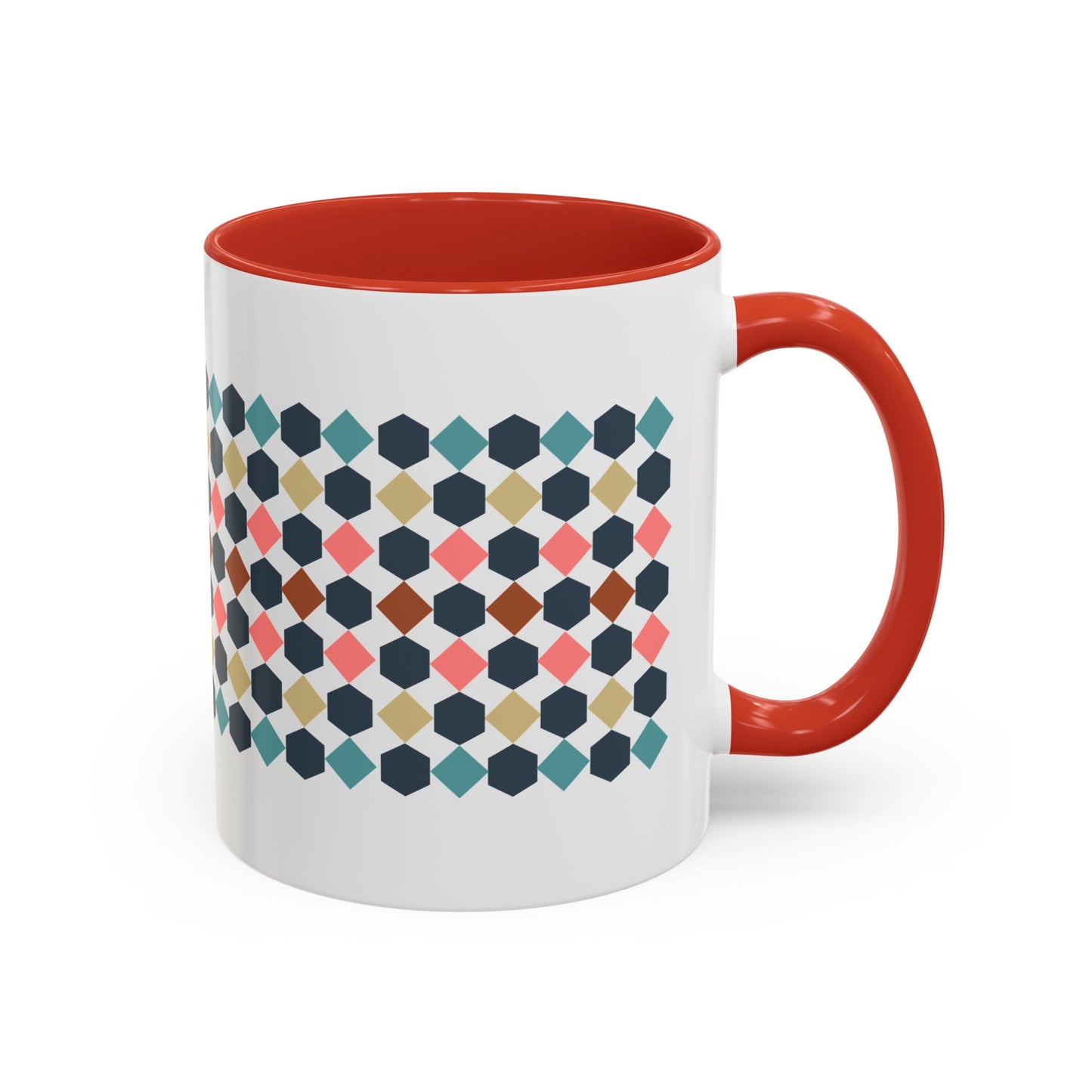 Hex Style Accent 11oz and 15oz Coffee Mug Geometric Pattern Ceramic Cup Gift for Coffee Lovers, Home Decor, Office Mug, Unique Kitchenware