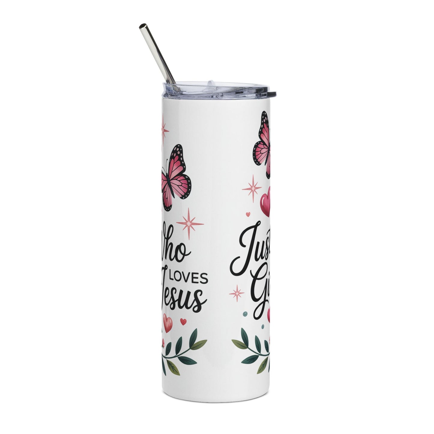 Floral Stainless Steel Tumbler 20oz Just a Girl Who Loves Jesus Motivational Drinkware