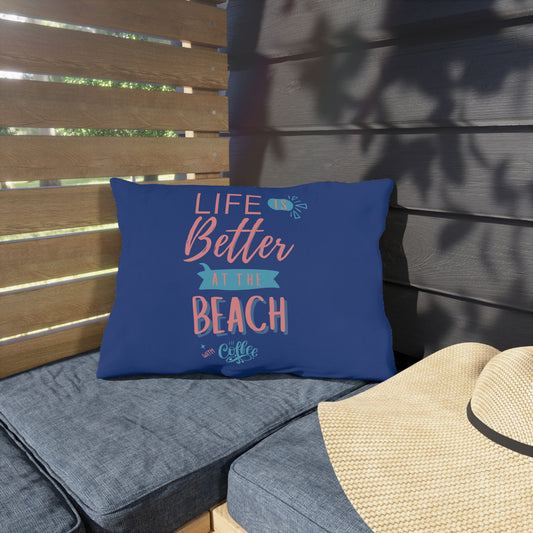 Cute Outdoor Pillow Beach Life Summer Decor, Beach House Gift, Coffee Lovers Pillow, Patio Cushion, Coastal Living
