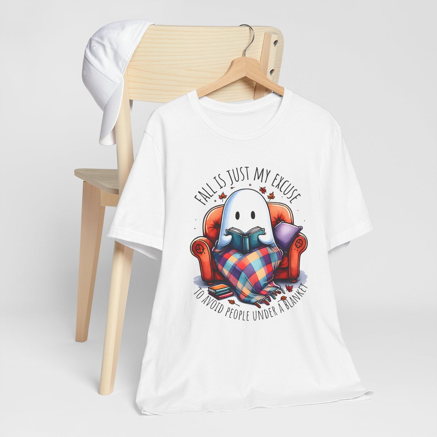 Fall is Just My Excuse to Avoid People T-Shirt Cozy Ghost Fall Tee, Perfect for Fall Nights, Halloween Spirit, Relaxing Home Vibes, Unisex Tee, Gift for Book Lovers, Ghost Lovers