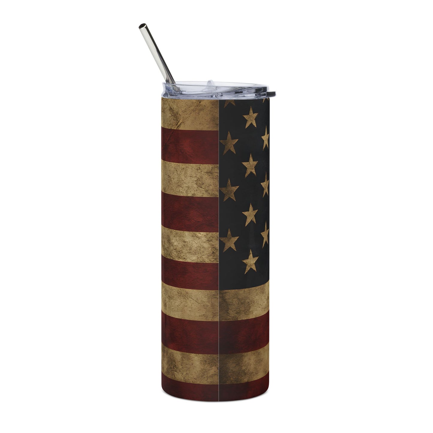 American Flag Football 20oz Steel Tumbler with Lid and Straw