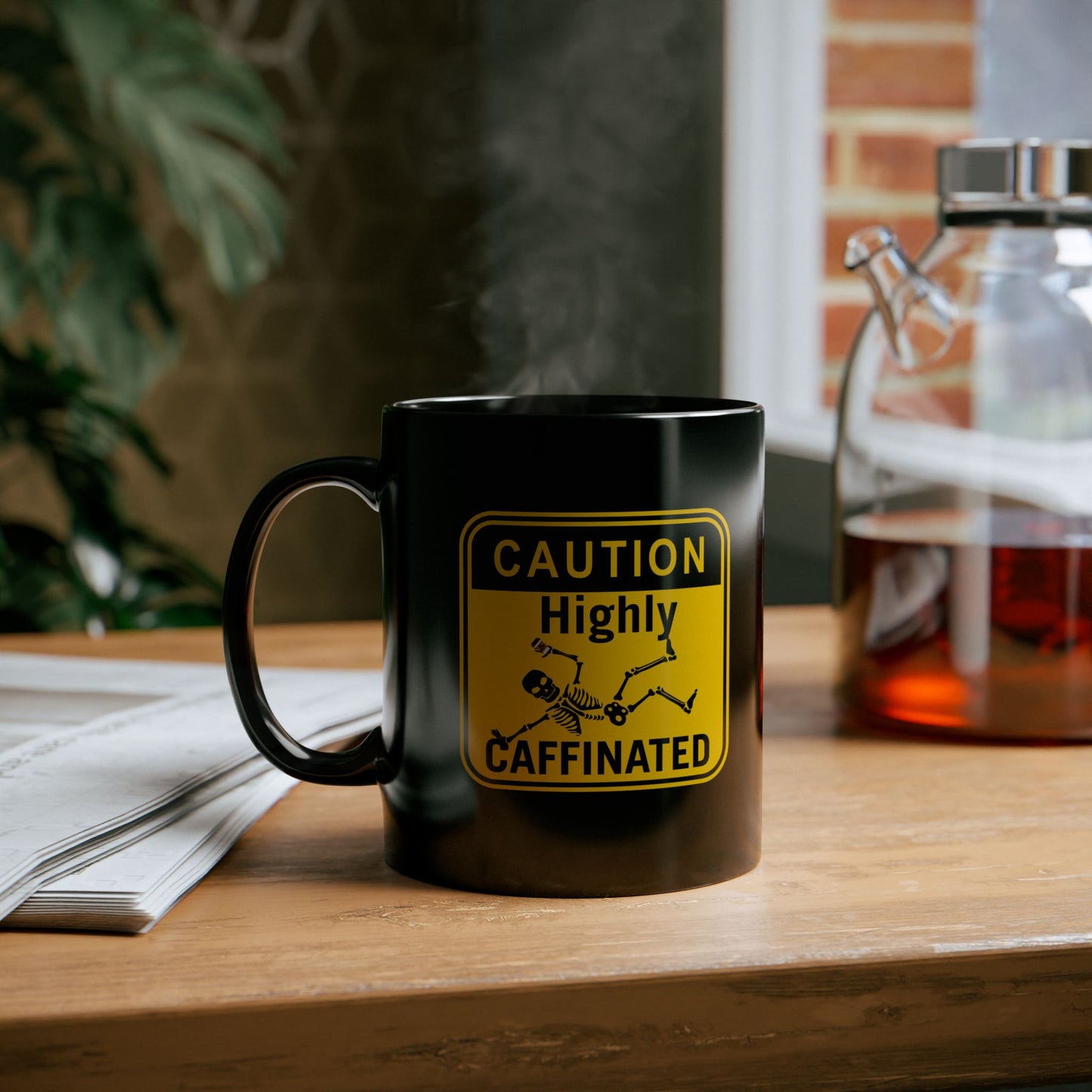 Funny Coffee Cup 11oz 15oz Caution: Caffeine Contents Black Mug, Funny Coffee Cup, Gift for Coffee Lovers, Office Mug, Unique Drinkware