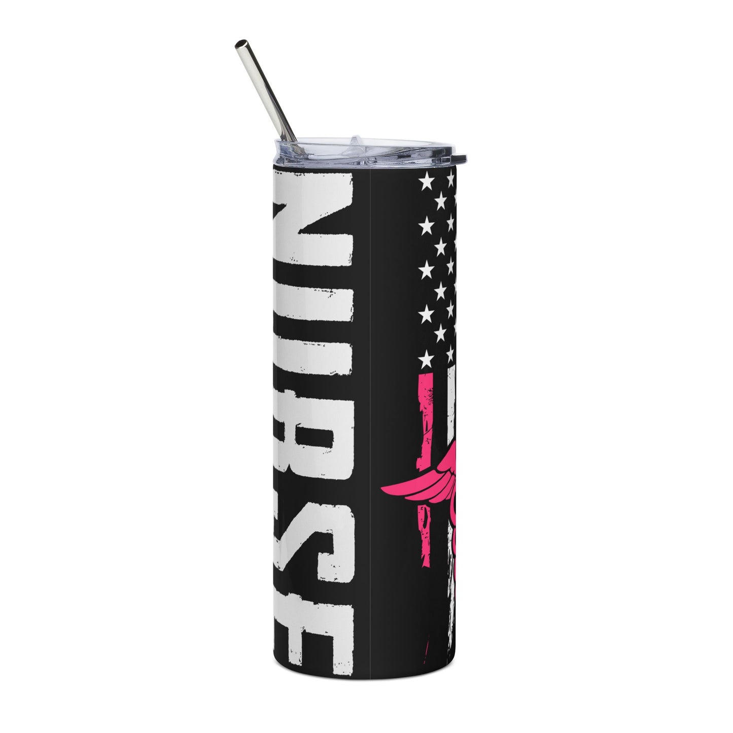Nurse Caduceus 20oz Stainless Tumbler – Pink American Flag Medical Travel Mug